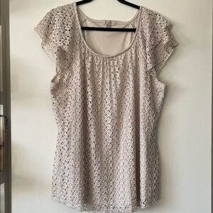 Roz & Ali|Crochet Flutter Sleeve Blouse|Oatmeal| 2X|EUC